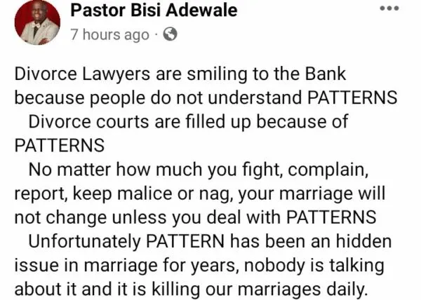 Pattern Has Been An Hidden Issue In Marriage For Years Bisi Adewale screenshot